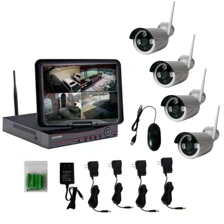 K9104E-PE2013C 4CH HD 960P 1.3 Mega Pixel 2.4GHz WiFi IP Bullet Camera 10.1 inch LCD Screen NVR Kit, K9104E-PE2013C K9104E-PE2013C 4CH HD 960P 1.3 Mega Pixel 2.4GHz WiFi IP Bullet Camera 10.1 inch LCD Screen NVR Kit, K9104E-PE2013C